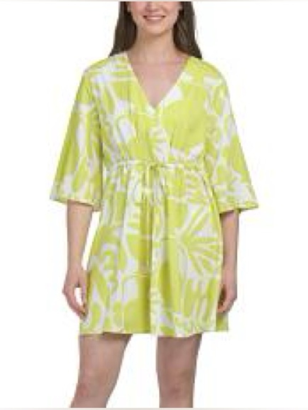 NWT- LABEL OF LOVE Anthropologie Lime Abstract Drawcord Beach Mini Dress